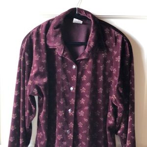 Velvet Feel Burgundy Floral Button Down